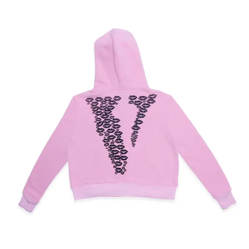 Pink Vlone Black Lipstick Kisses Friends Zip-Up Embroidered Hoodie 2