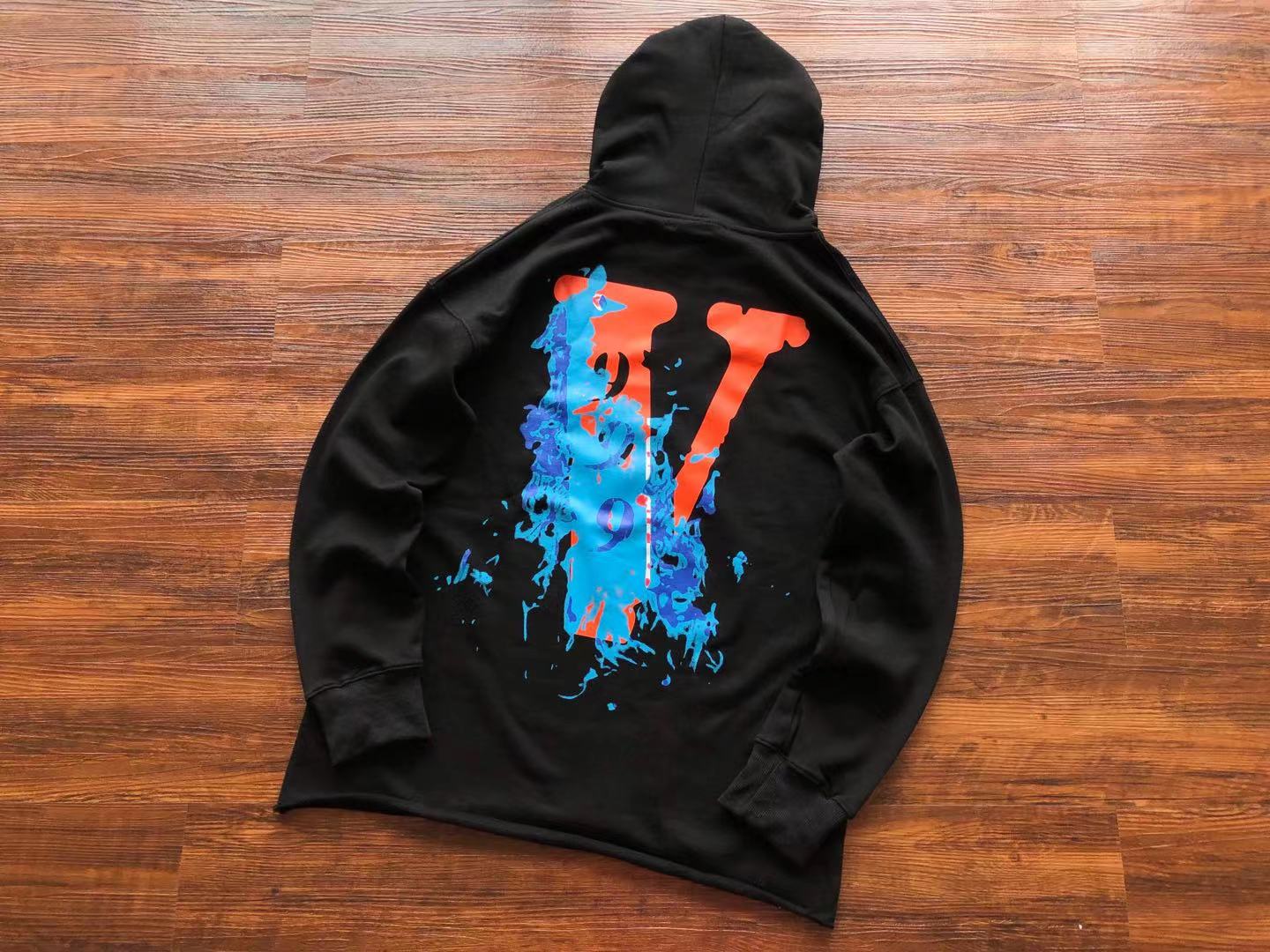 Vlone Blue Fire Black Hoodie