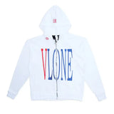 White Vlone Red Lipstick Kisses Friends OG Zip-Up Embroidered Hoodie